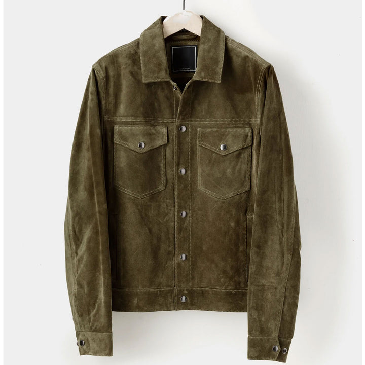 Buy Best Looking Fashion Men’s Olive Suede Leather Shirt Jeans Style