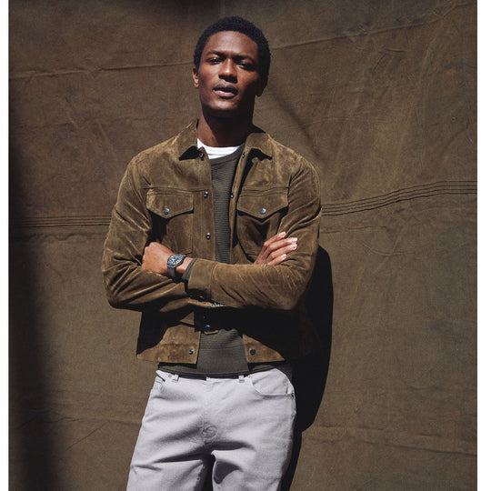 Buy Best Looking Fashion Men’s Olive Suede Leather Shirt Jeans Style