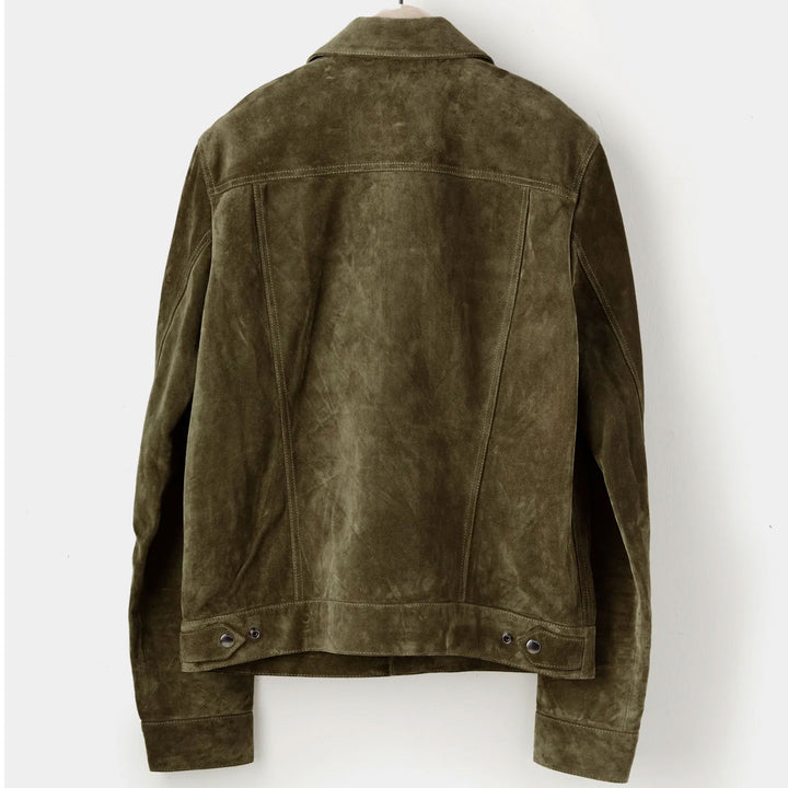 Buy Best Looking Fashion Men’s Olive Suede Leather Shirt Jeans Style
