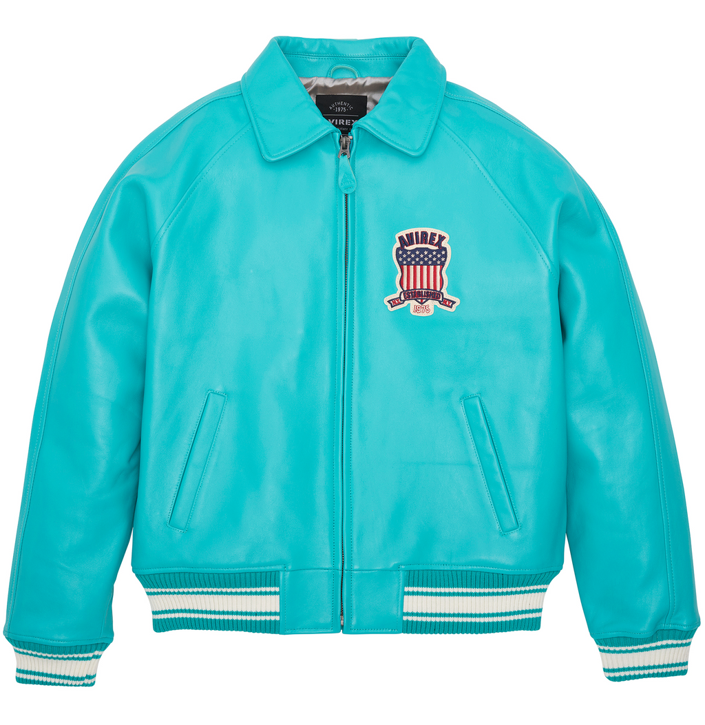 Shop Best High Sale Avirex Fashion Aviator Bomber Turquoise Leather Jackets For Sale