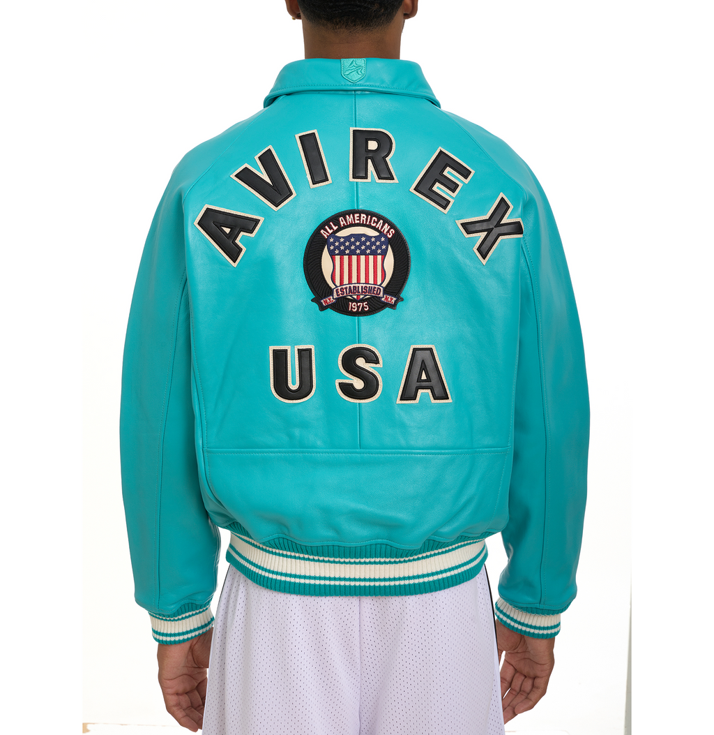 Avirex Fashion Aviator Bomber Turquoise Leather Jacket