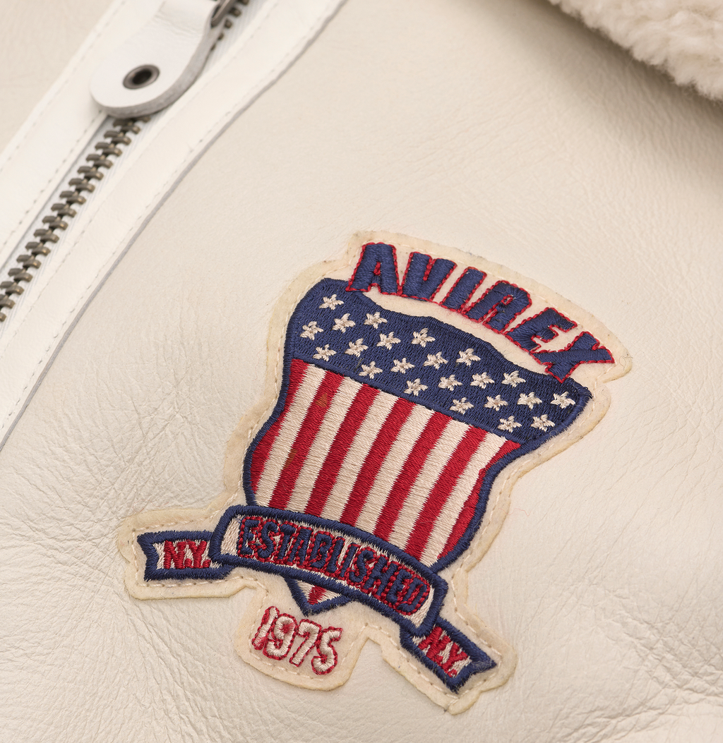 Buy Best Winter Avirex B3 Bomber Shearling Snow White Leather Jackets ( Logo )