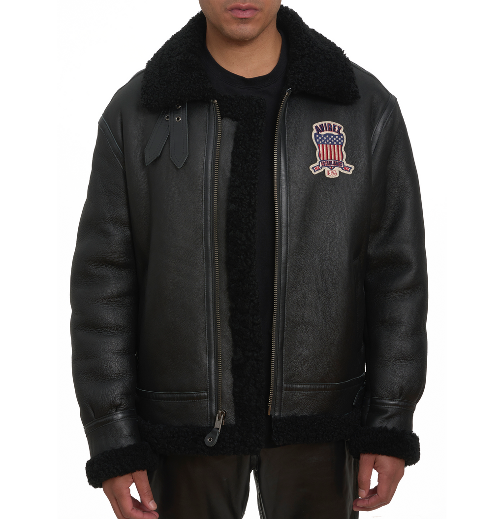 Avirex B3 Shearling Jacket: Iconic Black Leather Hot Sale