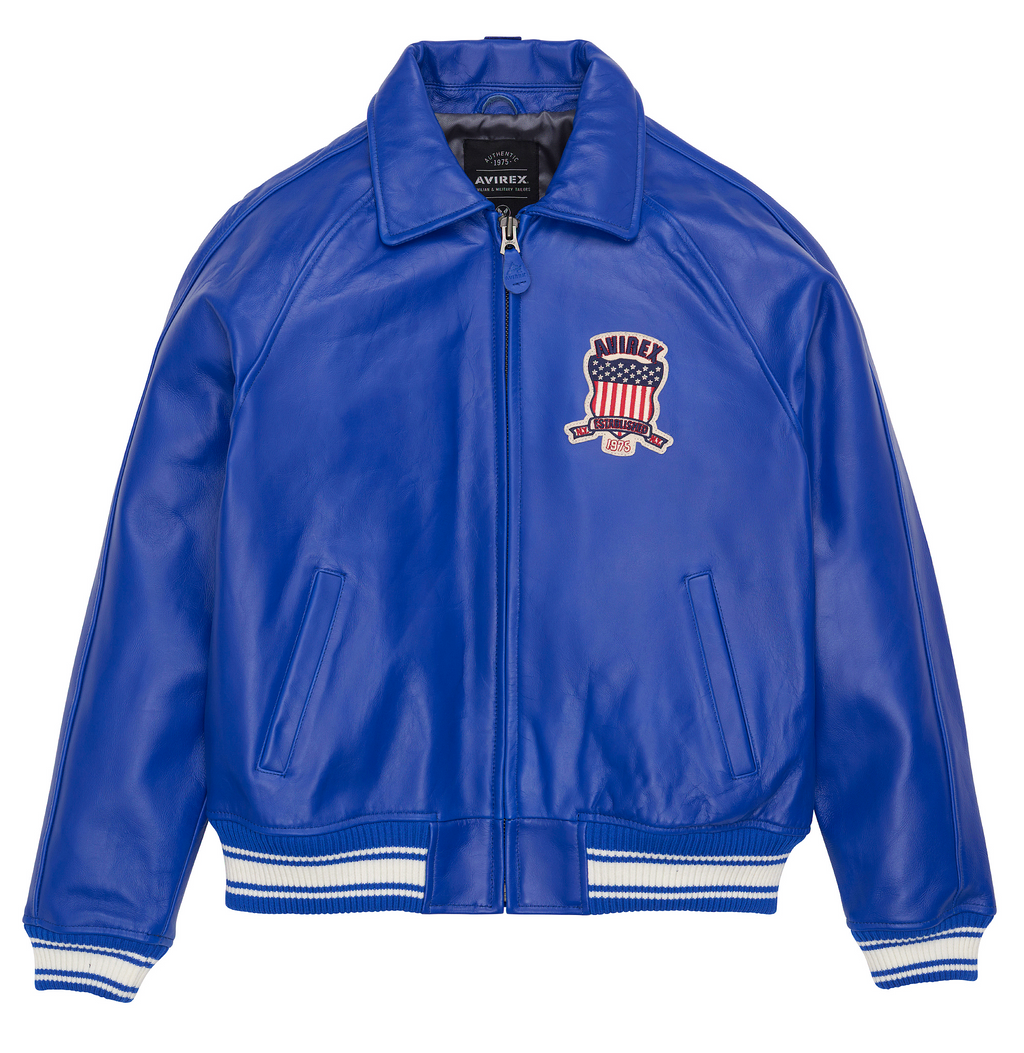 Shop Genuine Avirex Cobalt Leather Fashion Bomber Leather Jackets For Mens