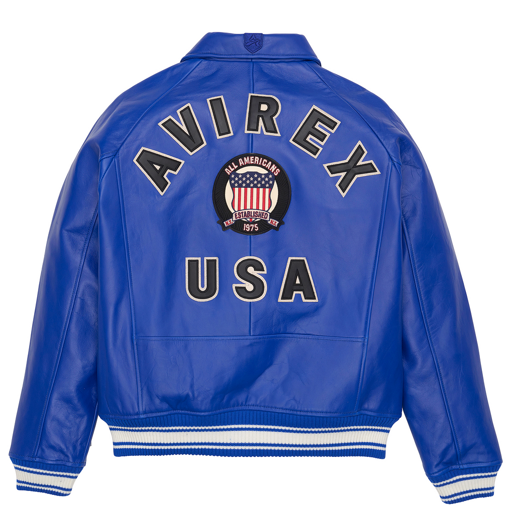 Shop Genuine Avirex Cobalt Leather Fashion Bomber Leather Jackets For Mens