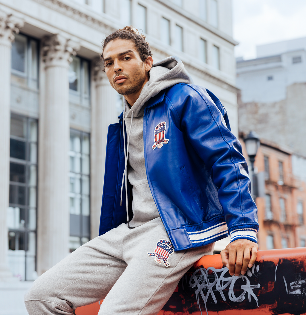 Shop Genuine Avirex Cobalt Leather Fashion Bomber Leather Jackets For Mens