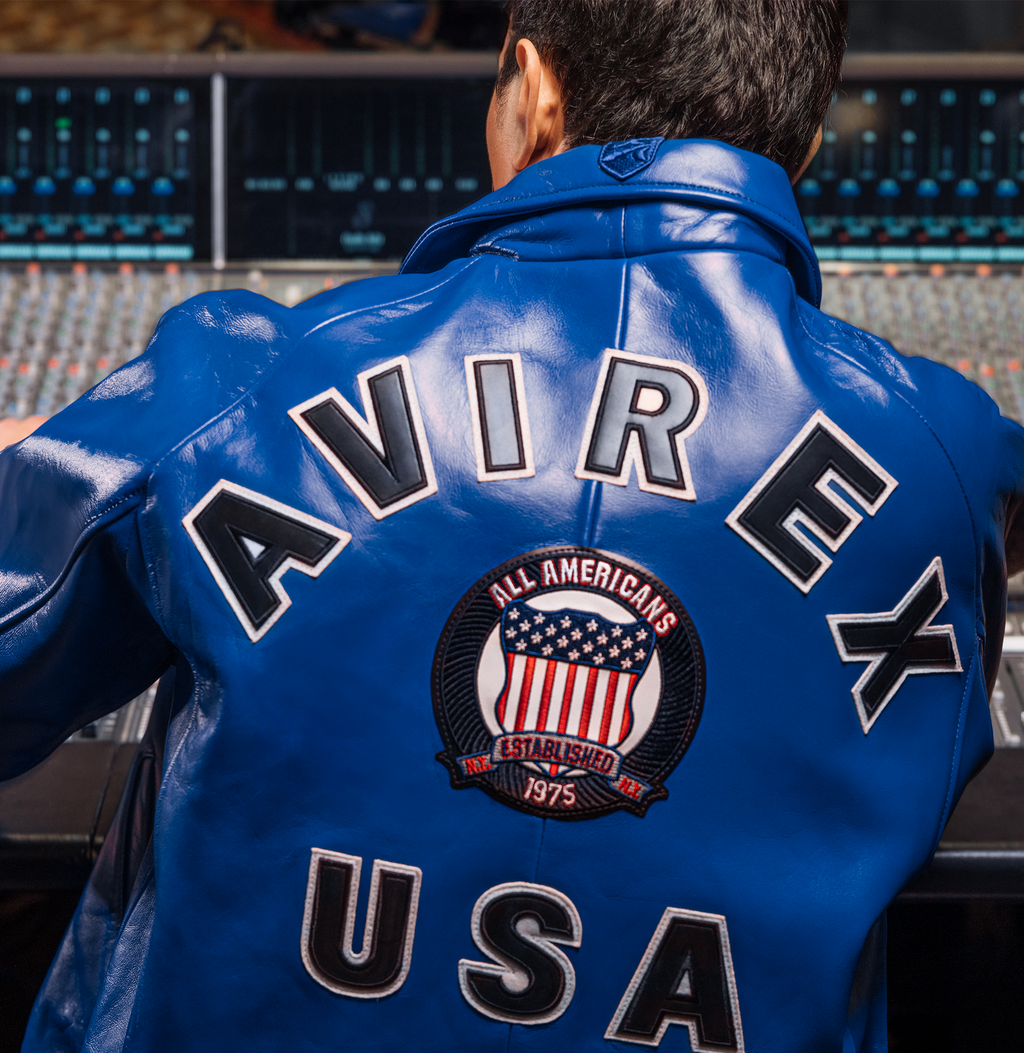 Shop Genuine Avirex Cobalt Leather Fashion Bomber Leather Jackets For Mens