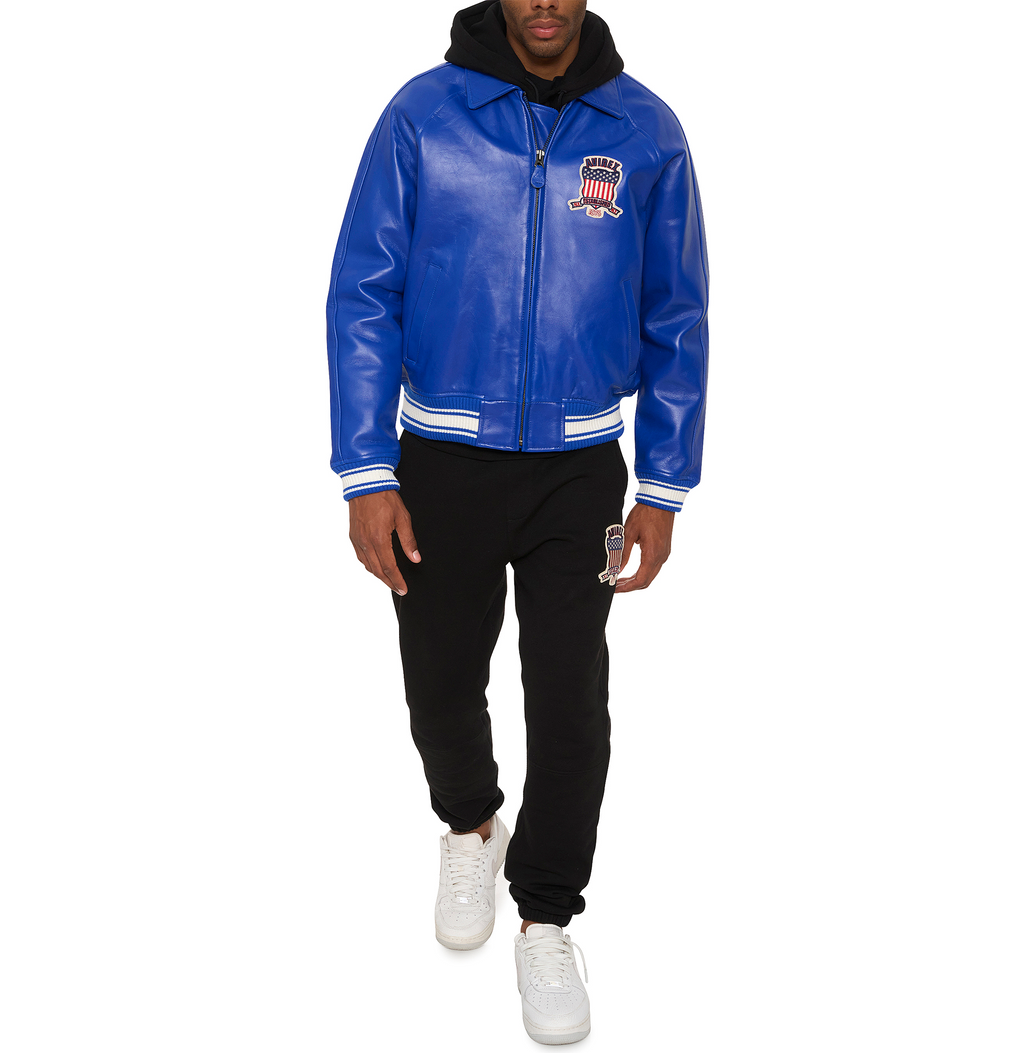 Shop Genuine Avirex Cobalt Leather Fashion Bomber Leather Jackets For Mens