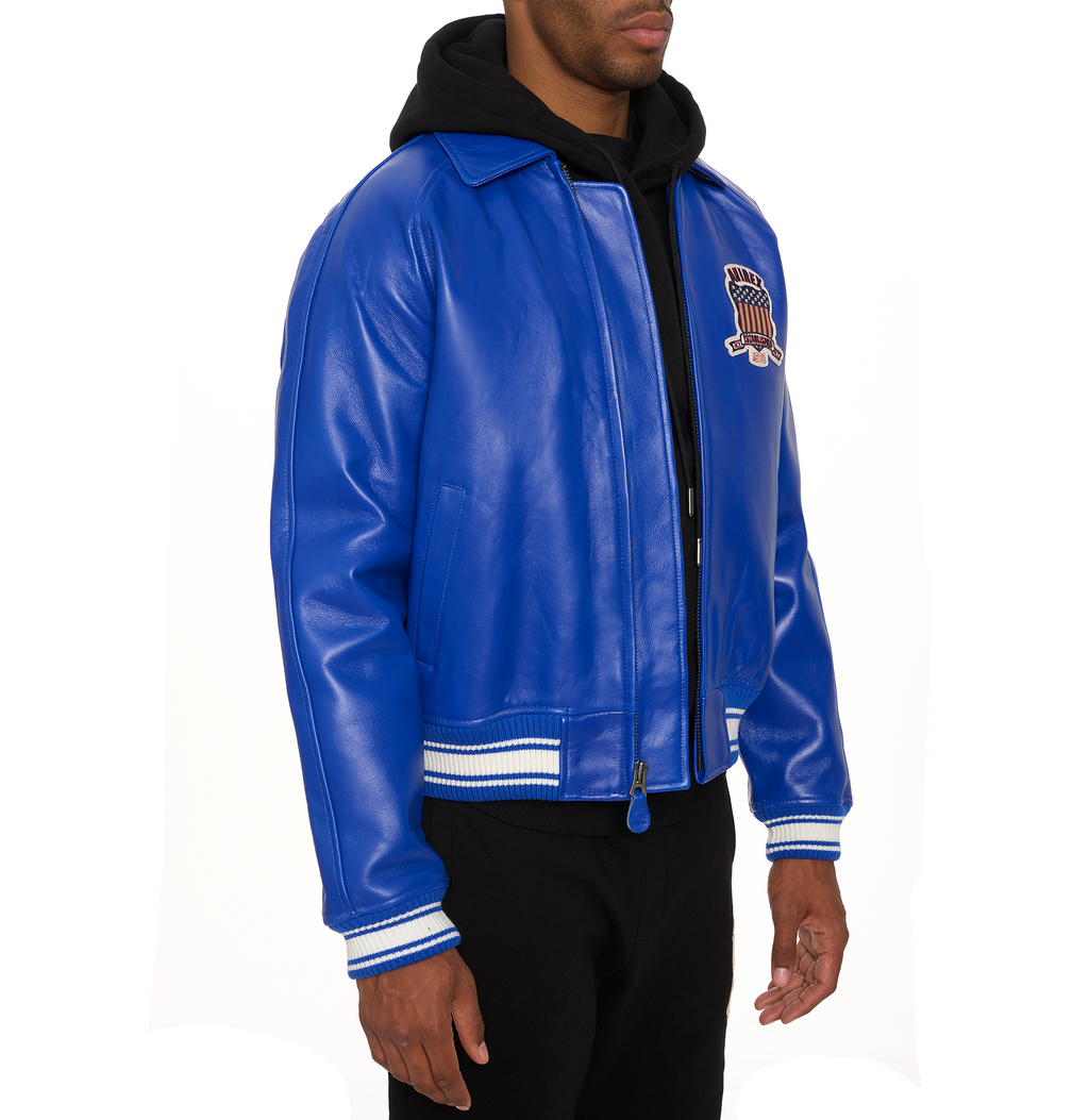 Shop Genuine Avirex Cobalt Leather Fashion Bomber Leather Jackets For Mens