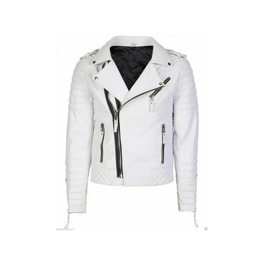 Purchase Best 100%High Quality White Leather Biker Jacket Mens Double Breast Style