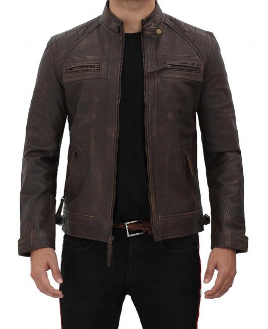 Purchase Best 100%High Quality Claude Quilted Distressed Brown Leather Jacket