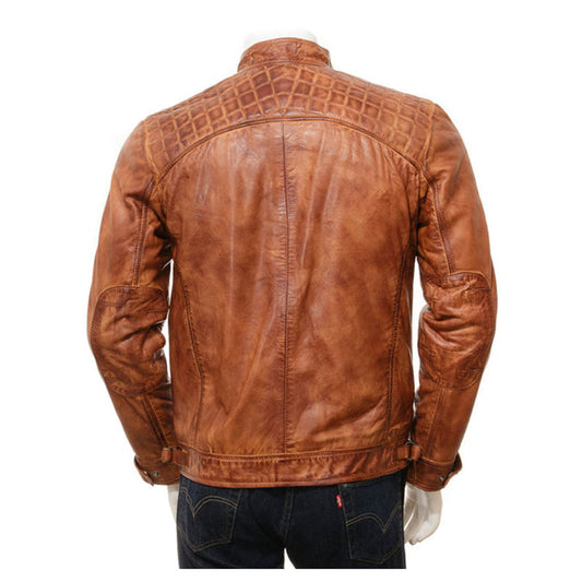 High Quality New Style Fashion Mens Tan Leather Biker Jacket