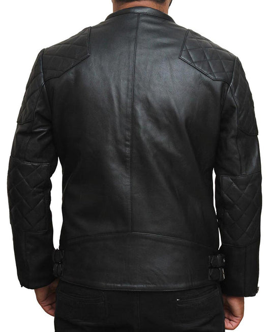 Purchase Best 100%High Quality Mens BECKHAM Black Quilted Retro Biker Jacket