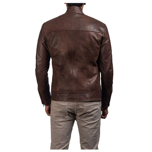 High Quality New Style Fashion Mens Brown Leather Biker Jacket