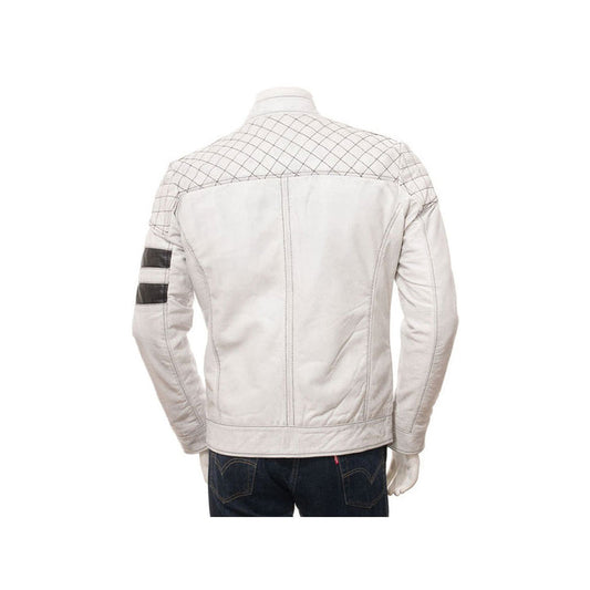 High Quality New Style Fashion Mens White Leather Biker Jacket Online
