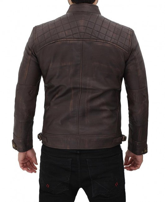 Purchase Best 100%High Quality Claude Quilted Distressed Brown Leather Jacket