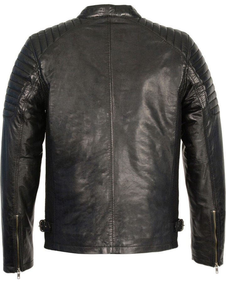 High Quality New Style Fashion Men's Quilted Shoulders Snap Collar Leather Jacket