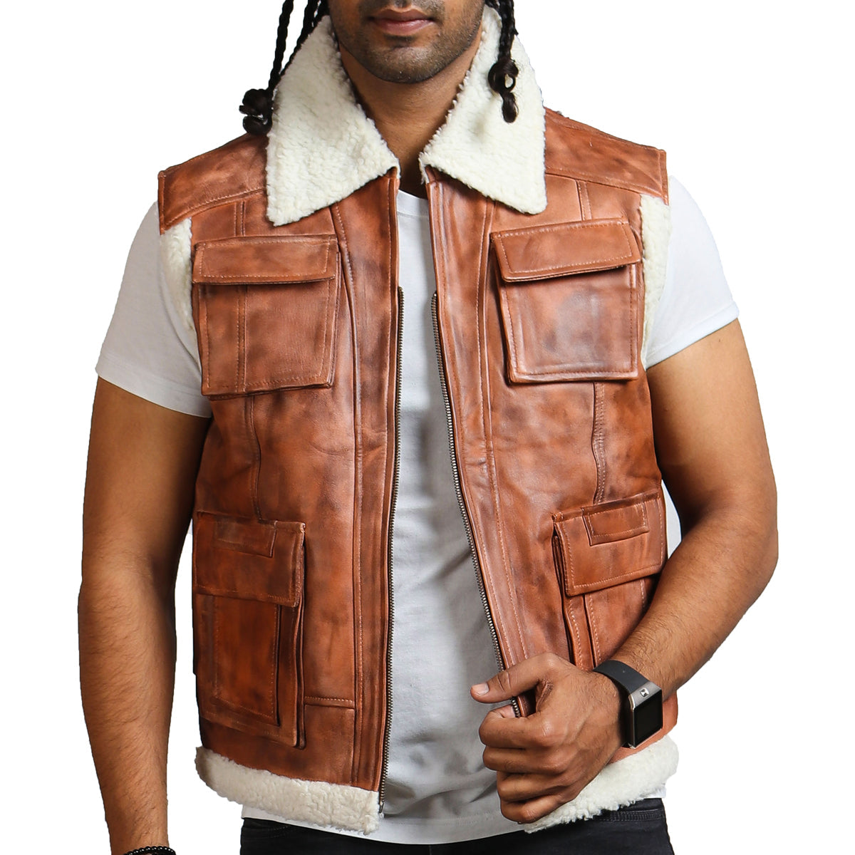 Men's Brown Winter Leather Vest