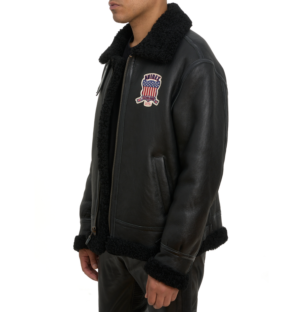 Discover Avirex B3 Shearling Jacket - Black Leather Deal