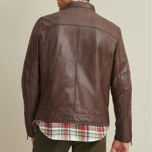 Buy Best 100%High Quality New Fashion Men Brown Leather Moto Biker Jacket