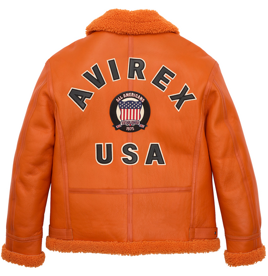 B3 Shearling Orange Leather Jackets For Sale