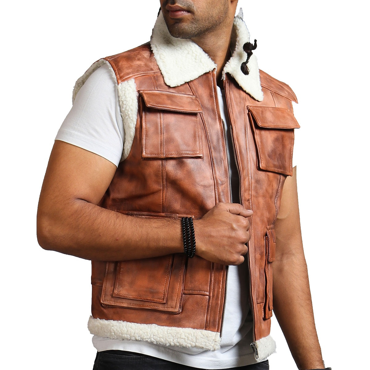 Men's Brown Winter Leather Vest