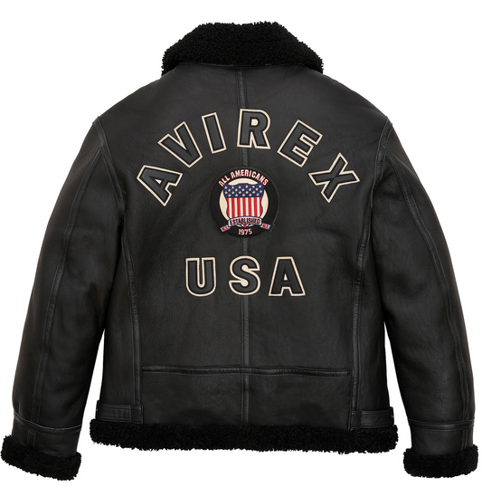 Shop Avirex B3 Shearling Black Leather Jacket - Limited Offer