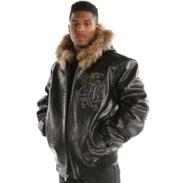 Pelle Pelle Crocodile Black Leather Jacket