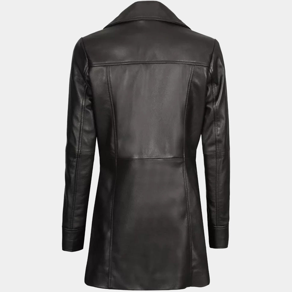 Women's Stylish Lambskin Black Trench Coat