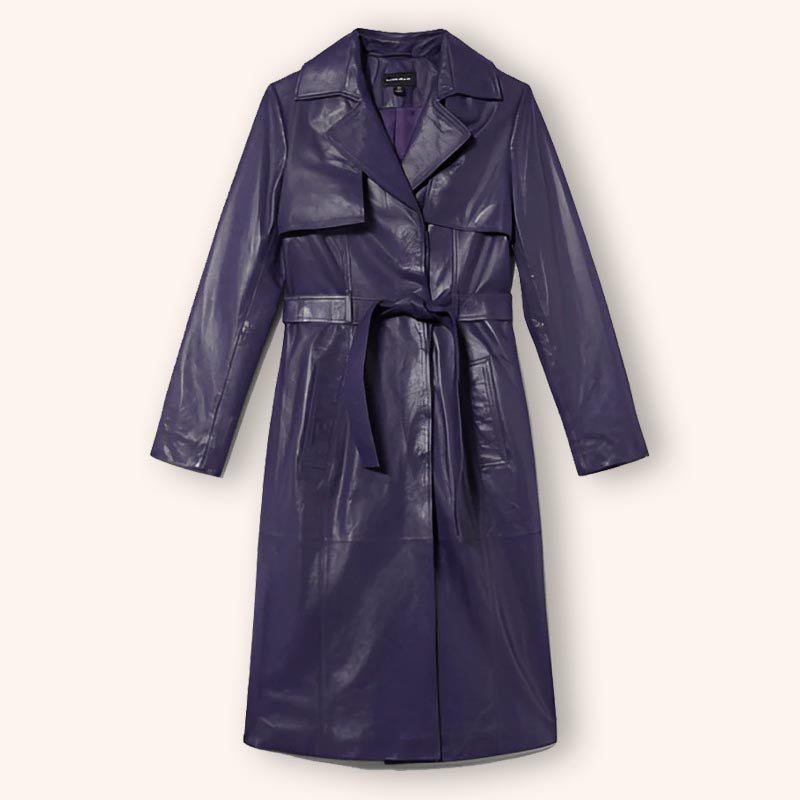 Womens Purple Leather Trench Coat