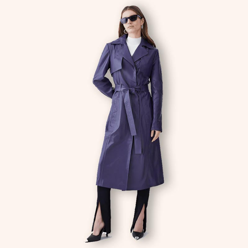 Womens Purple Leather Trench Coat