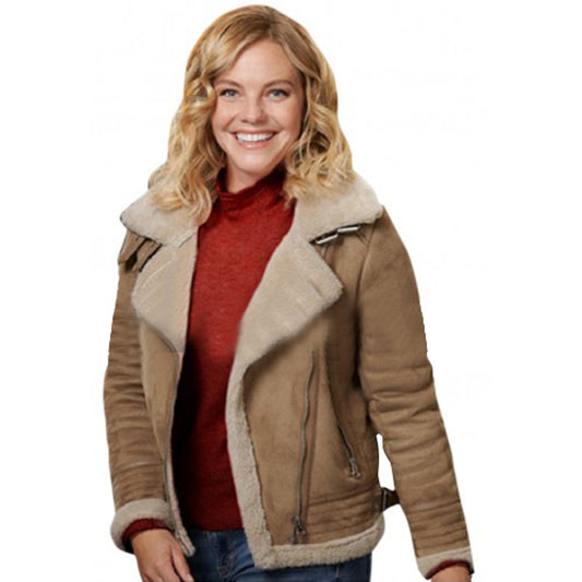Best Style Veterans Christmas Grace Garland Fur Shearling Suede Leather Jacket For Sale