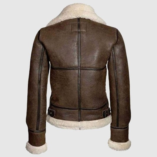 Best Style B3 Bomber Distressed Brown Aviator, Shearling Sheepskin Motorcycle Women Leather Jacket With Faux Fur For New Year Sale