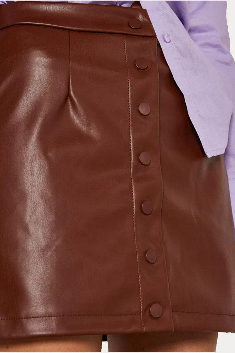 Premium New Quality Women Brown High Waisted Coated Skirt