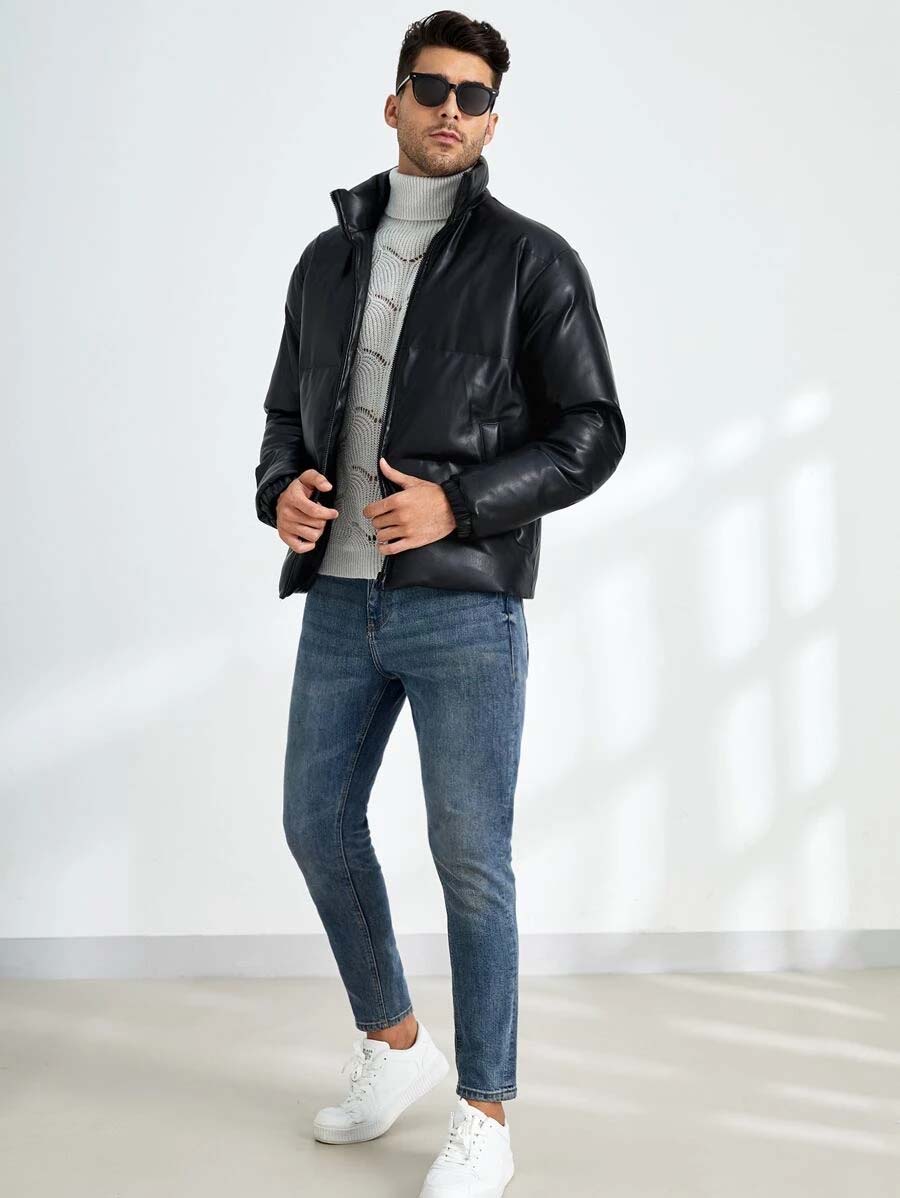Buy Best Style Winter Leather Puffer Pu Bubble Leather Jacket For Sale