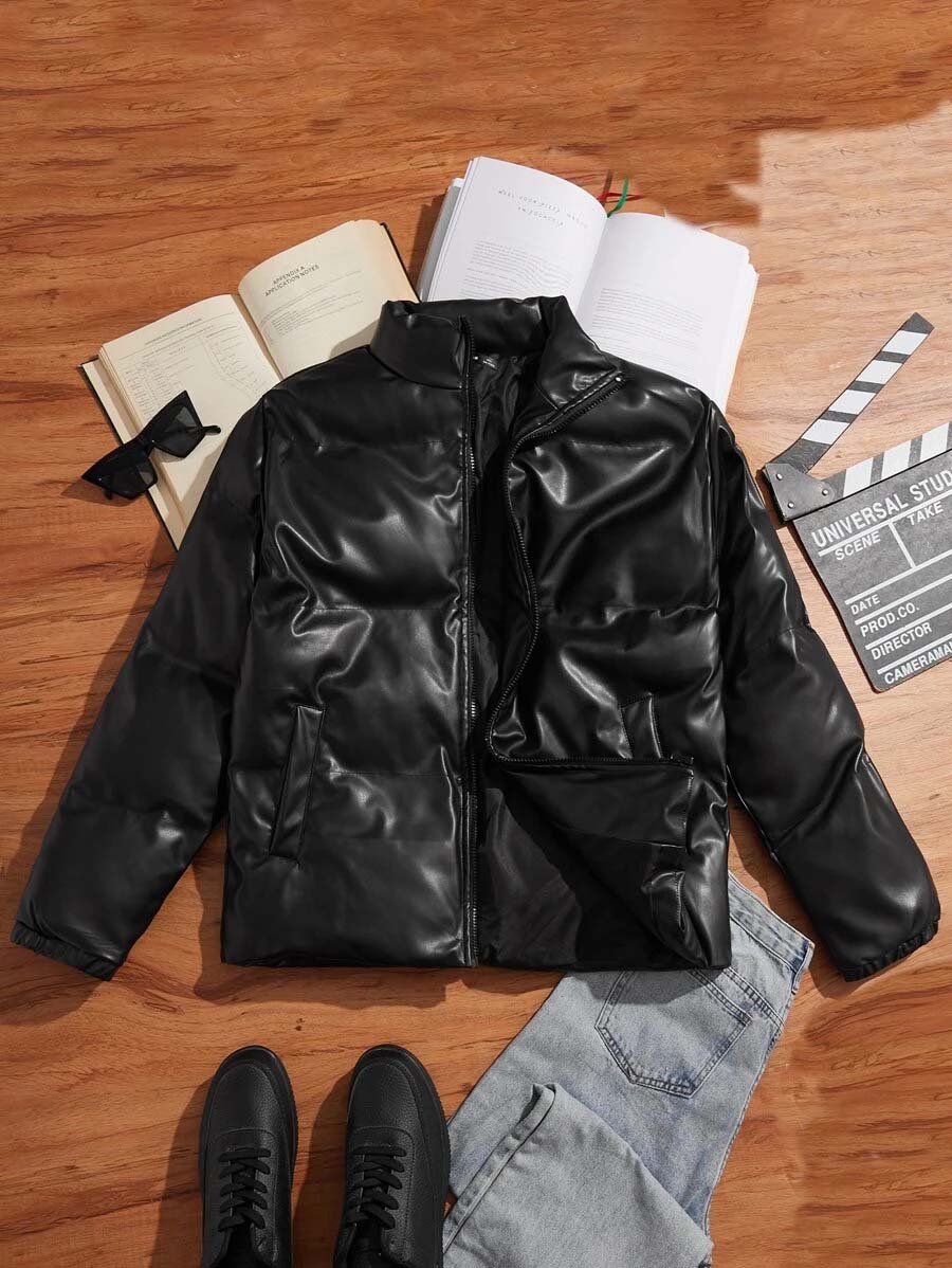 Shop Best Style Winter Leather Puffer Pu Bubble Leather Jacket For Sale
