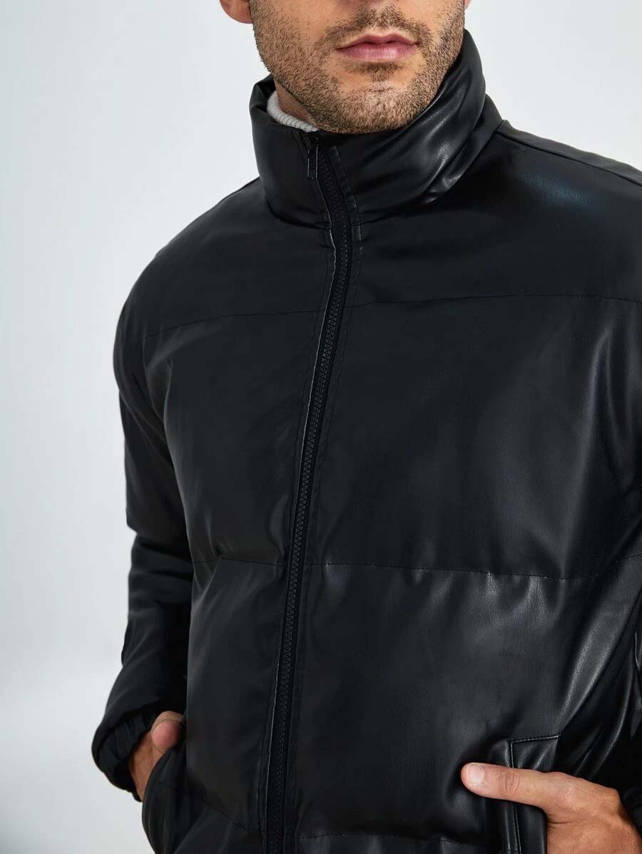 Buy Best Style Winter Warm Puffer Pu Bubble Leather Jacket For Sale
