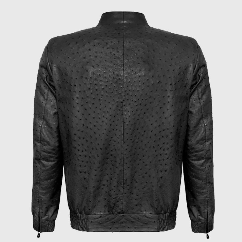 Buy Best Fashion Genuine Premium Black Ostrich Leather Zip Up Biker Jacket For Sale