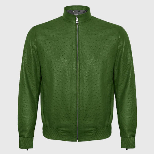Buy Best Fashion Genuine Premium Green Pistachio Ostrich Leather Zip Up Biker Jacket For Sale