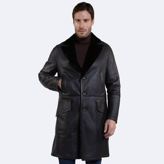 Shop Best Genuine Shearling Scott Sheepskin Dark Gray Coat For Sale