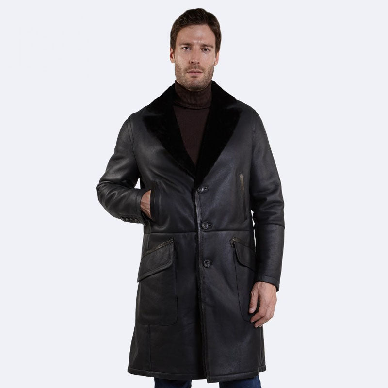 Shop Best Genuine Shearling Scott Sheepskin Dark Gray Coat For Sale