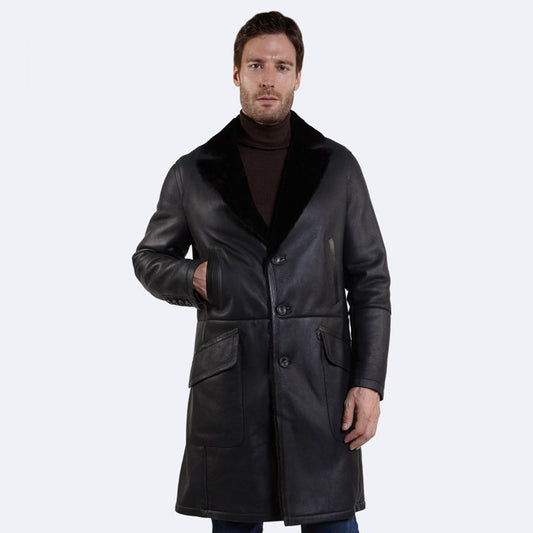 Shop Best Genuine Shearling Scott Sheepskin Dark Gray Coat For Sale