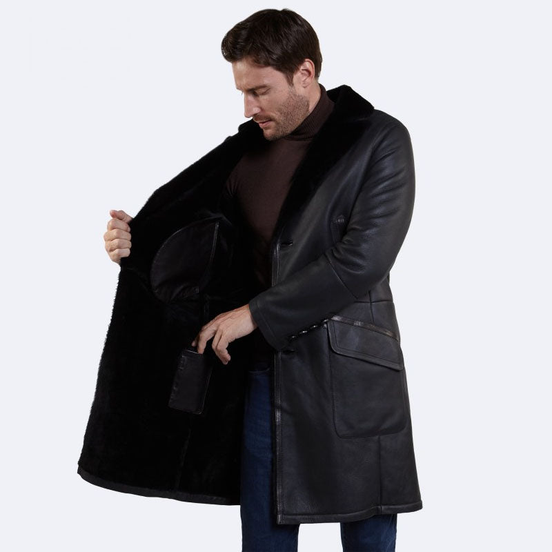 Shop Best Genuine Shearling Scott Sheepskin Dark Gray Coat For Sale