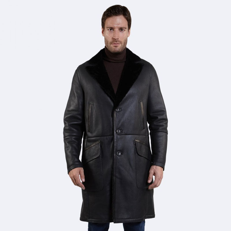 Shop Best Genuine Shearling Scott Sheepskin Dark Gray Coat For Sale