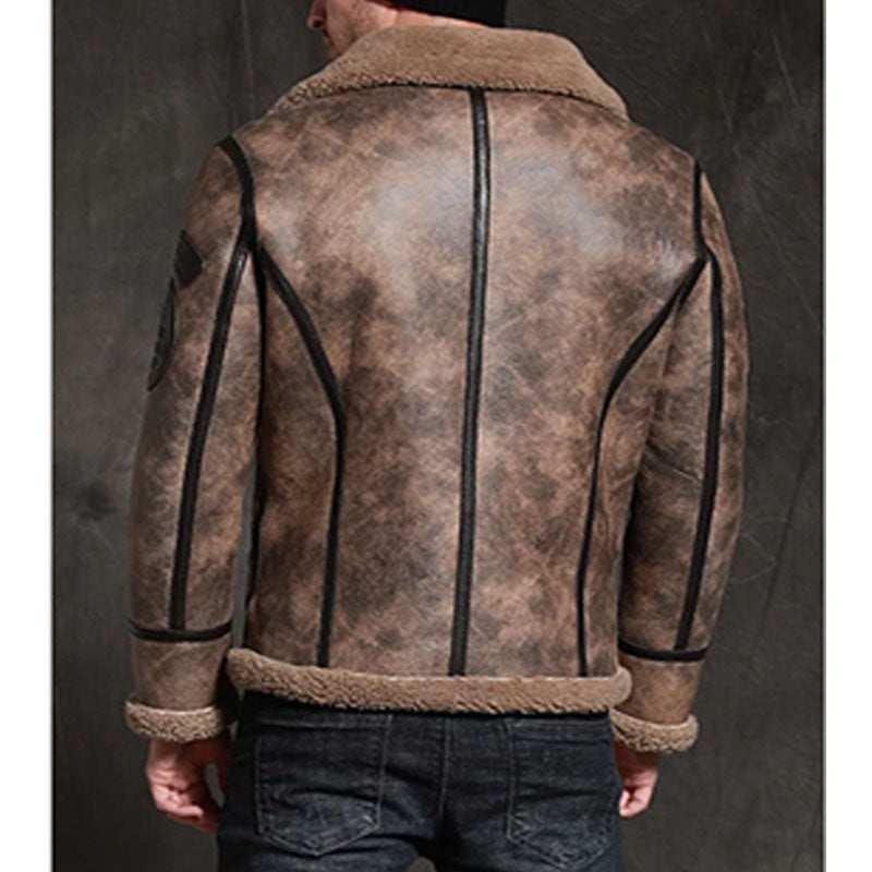 Best Natural Winter Sheepskin Men Coat Real Shearling Fur Leather Jacket For Christmas