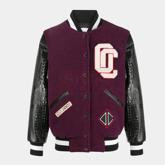 Buy Best Style Genuine Varsity Patch  Embellished Leather Bomber Jacket For Sale