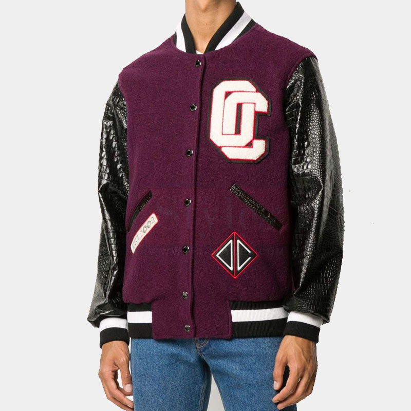 Buy Best Style Genuine Varsity Patch Embellished Leather Bomber Jacket For Sale