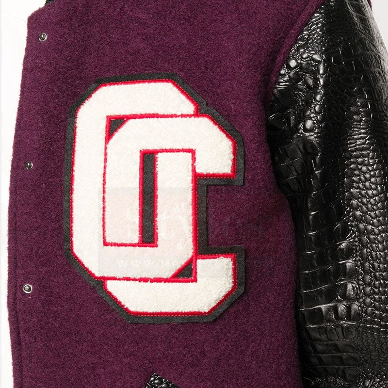 Buy Best Style Genuine Varsity Patch Embellished Leather Bomber Jacket For Sale