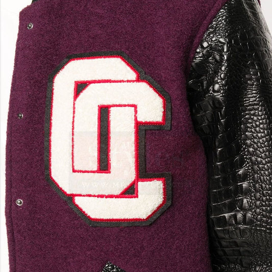 Buy Best Style Genuine Varsity Patch  Embellished Leather Bomber Jacket For Sale