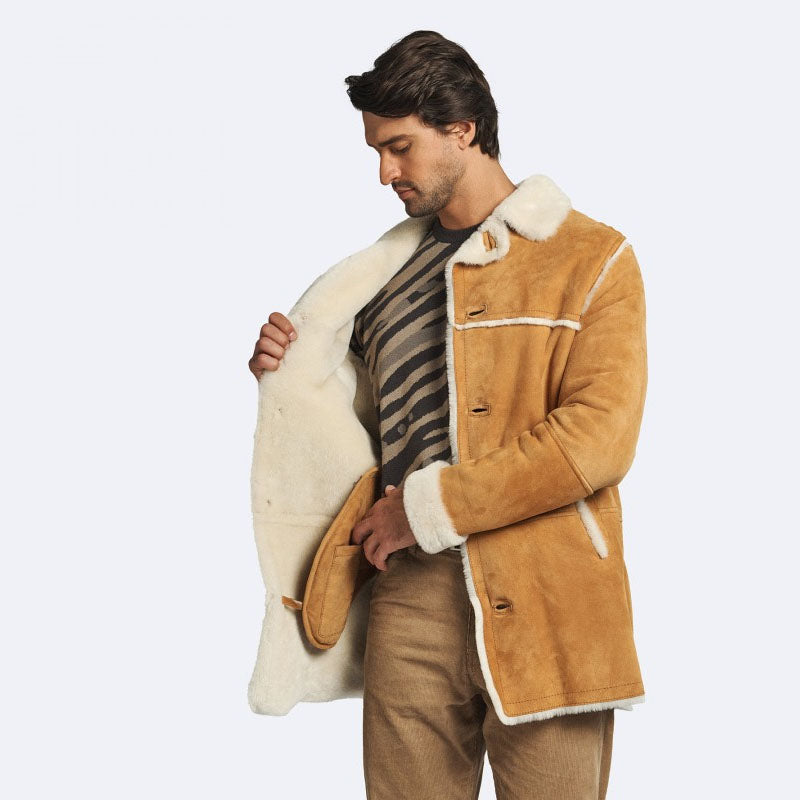 Buy Best Winter Leather Sheepskin Tan Leather Coat
